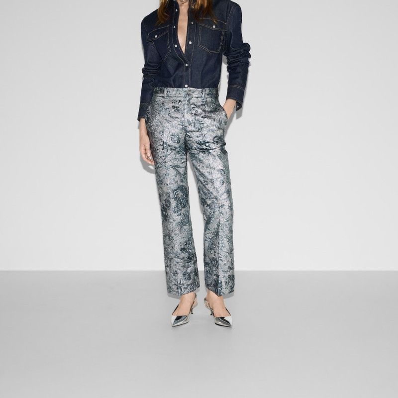 Gucci oc11z1125 Flared Floral Lamé Brocade Pant in Blue Size 27" / US 4 / IT 40 - 3 Thumbnail