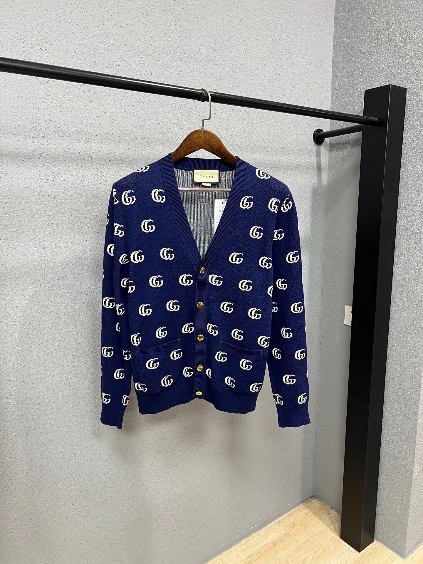 blue patterned cardigan by Gucci