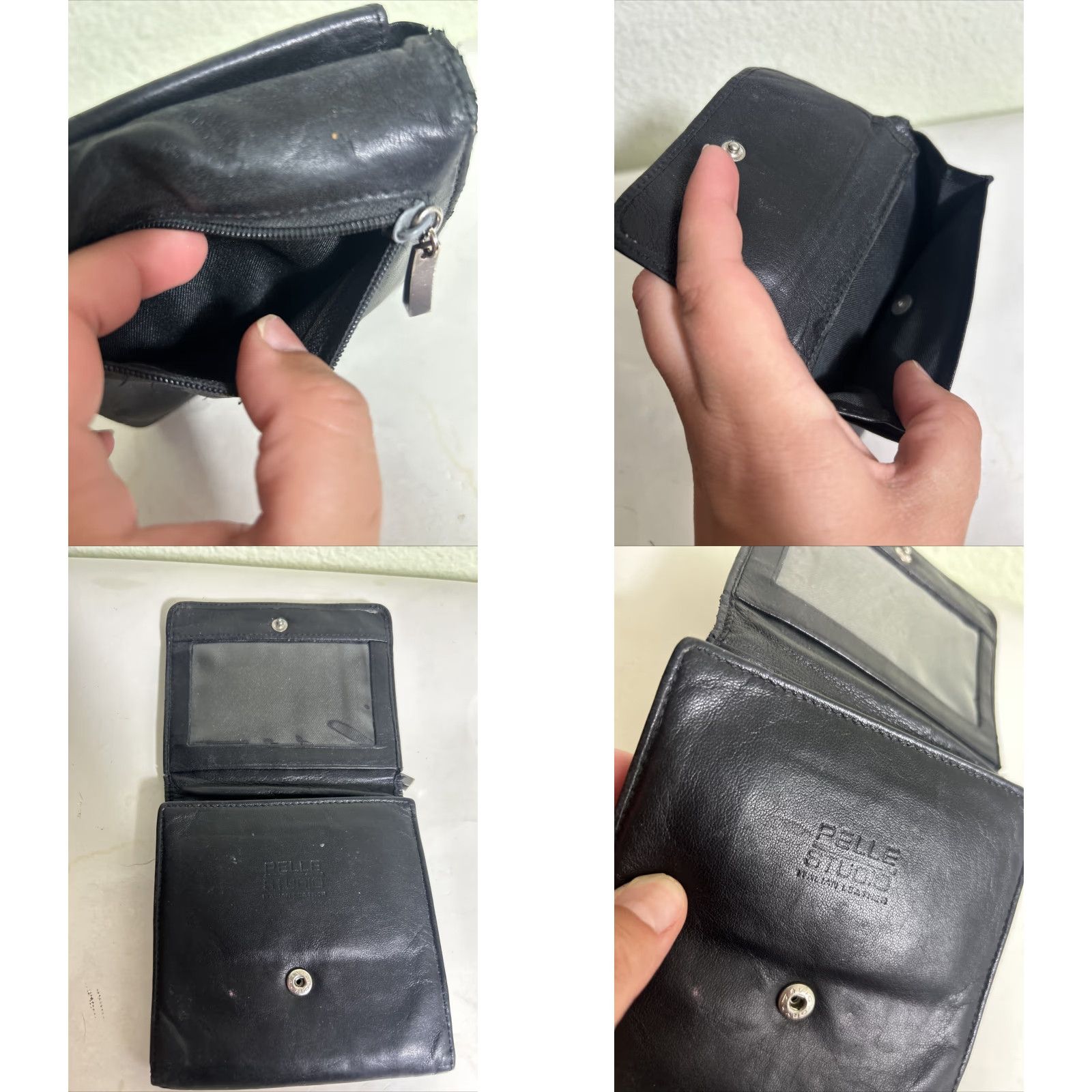 Vintage VINTAGE Pelle Studios Black Leather Trifold Snap Wallet Coin Purse Women 5x4.5x1 Wilsons Leather Size ONE SIZE - 8 Thumbnail