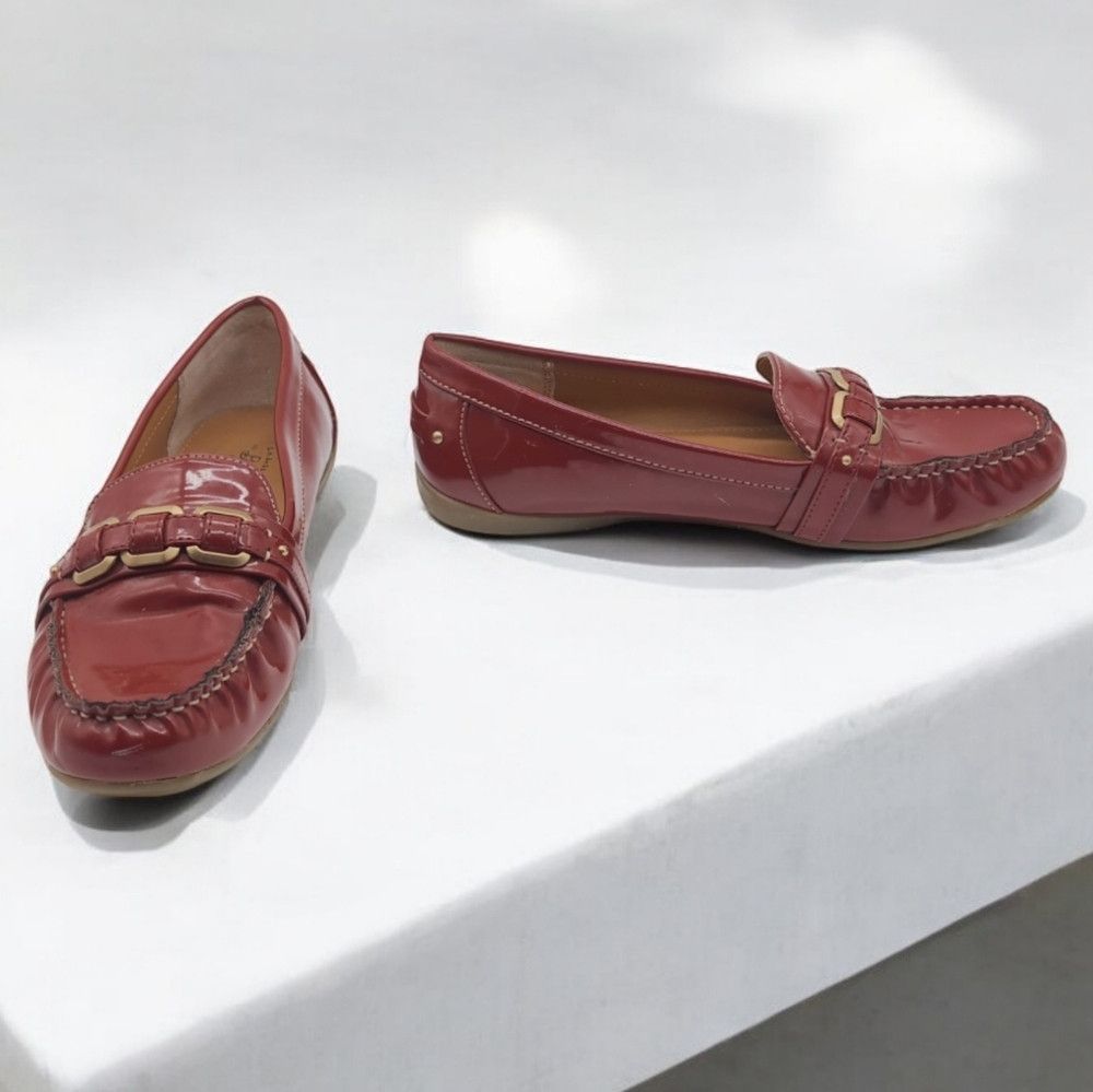 Bass Bass Betsy F15 Loafers Red with dark gold buckles sz 8 Size US 8 / IT 38 - 1 Thumbnail