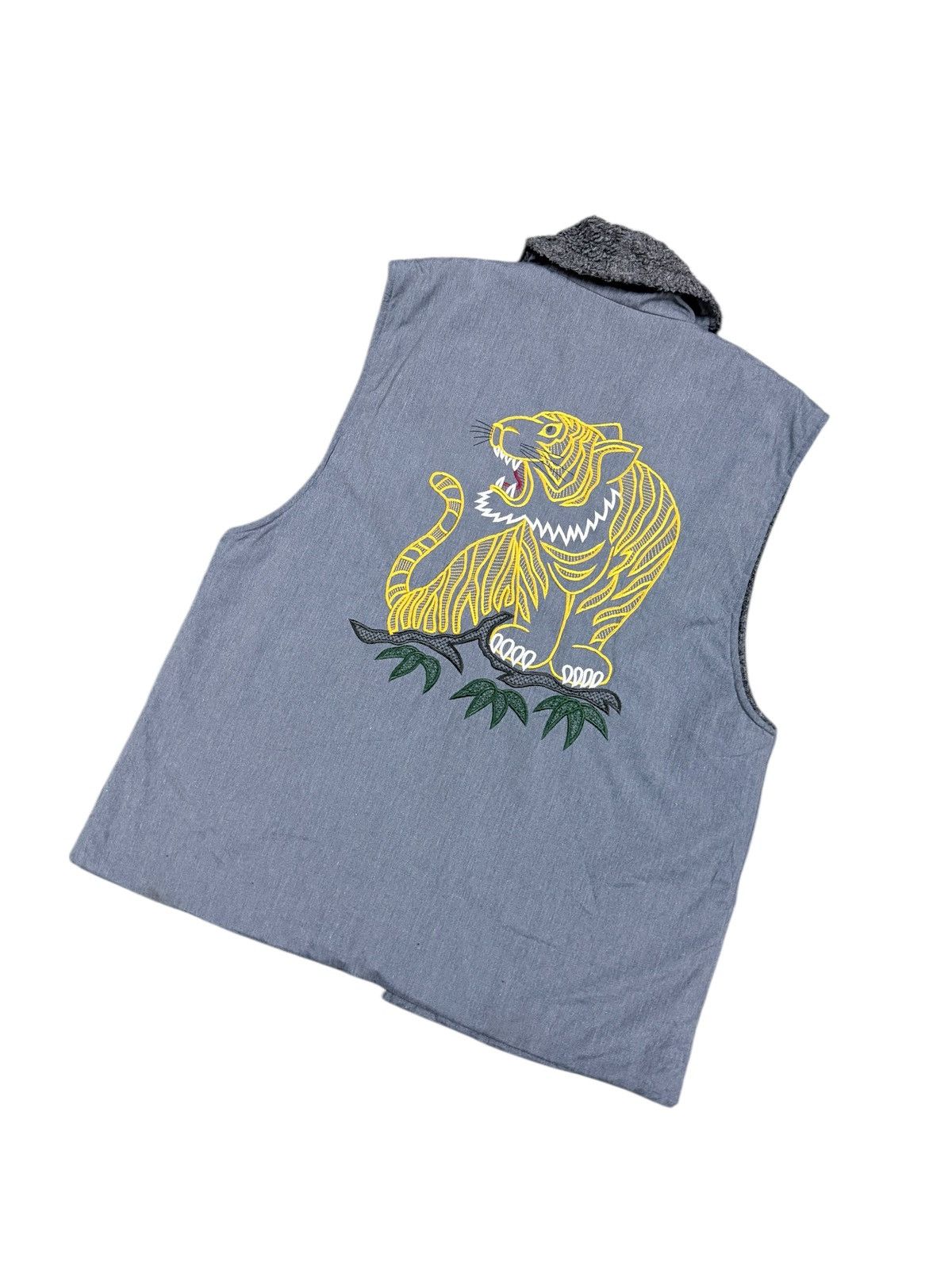 Japanese Brand Vtg🔥Embroidery Tiger Aloha Sherpa Lining Vest Toggle Button Size 44R - 11 Thumbnail