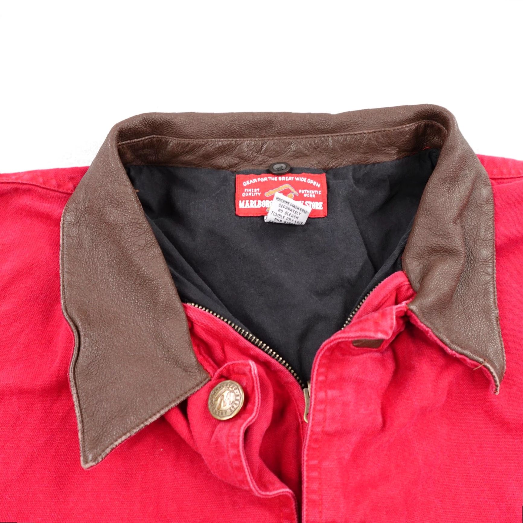 Marlboro VINTAGE Marlboro Country Store Jacket Mens XL Chore Barn Coat Leather Collar 90s Red Canvas Fall Winter Casual Mens Size US XL / EU 56 / 4 - 2 Thumbnail