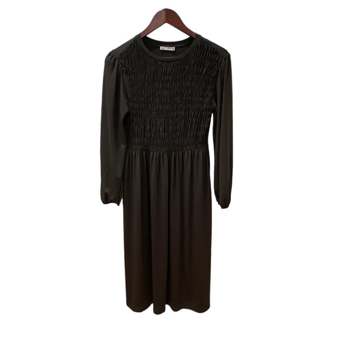 Zara Zara smocked Ruched Dark Gray MIDI Dress Boho M Size M / US 6-8 / IT 42-44 - 4 Thumbnail