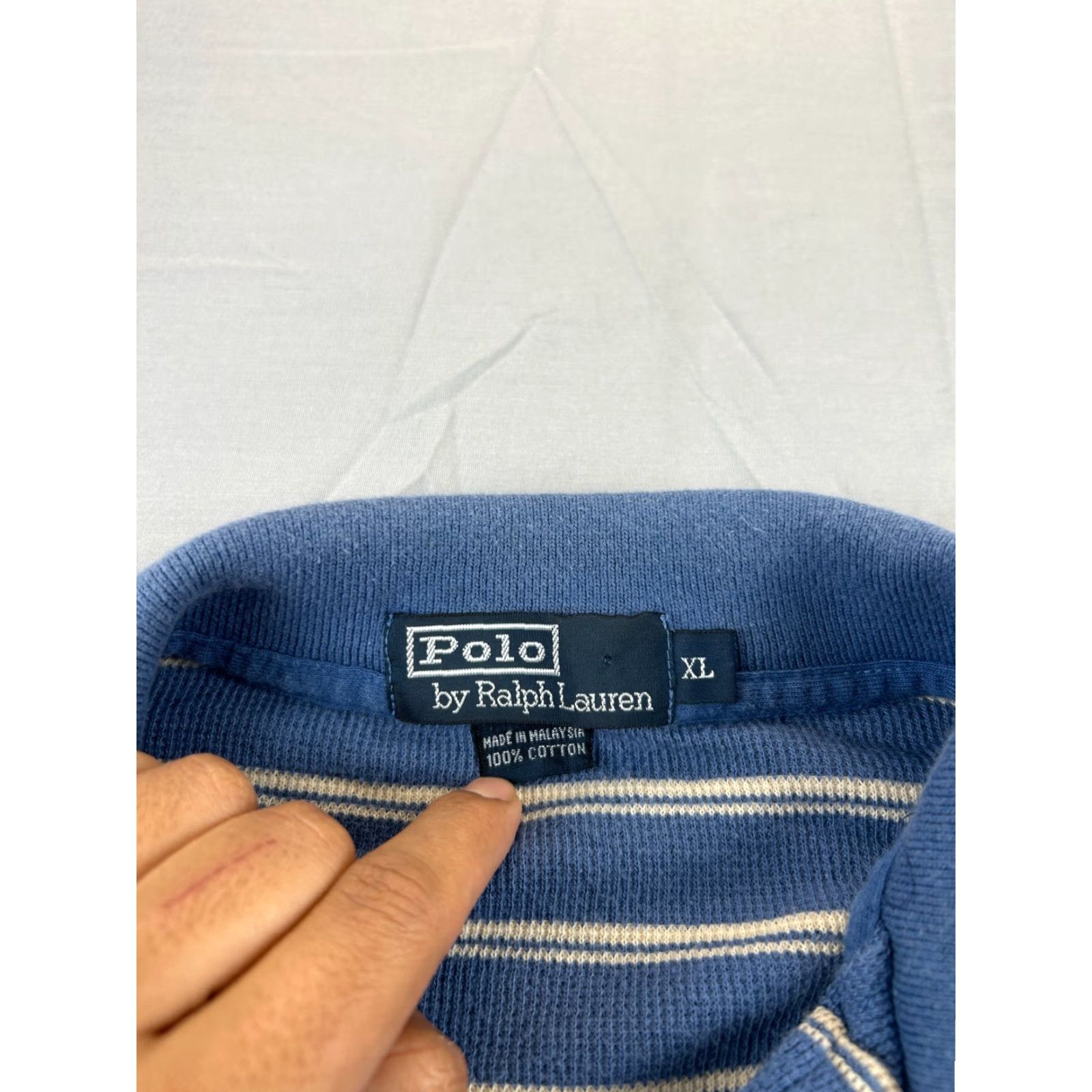 Polo Ralph Lauren Polo Ralph Lauren Polo Shirt Mens XL Blue Striped Long Sleeve Waffle Knit Size US XL / EU 56 / 4 - 3 Thumbnail