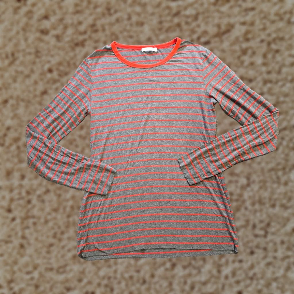 Bailey 44 Bailey 44 Top Womens Large Gray Orange Striped Long Sleeve Casual Basic Shirt Size L / US 10 / IT 46 - 1 Thumbnail