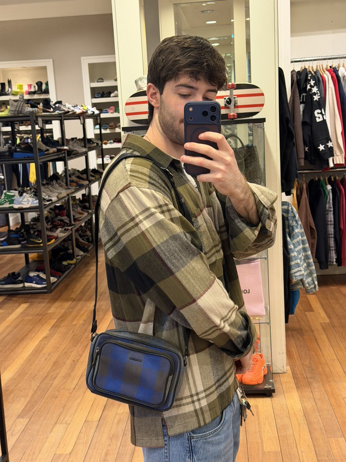 Burberry Burberry Paddy Logo Plaque Checked Messenger Bag - Blue Size ONE SIZE - 16 Thumbnail