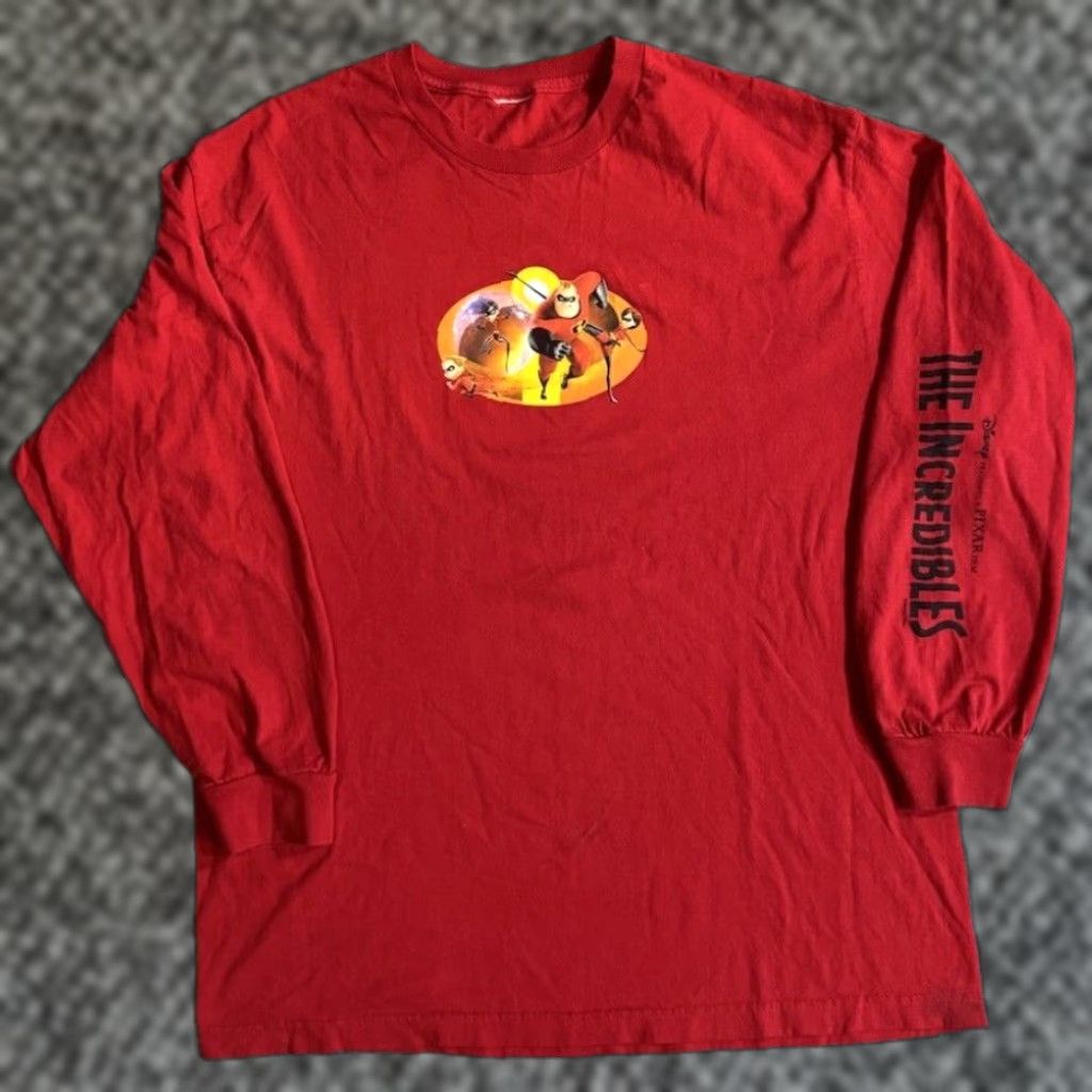 Disney VINTAGE Disney Incredibles Movie Promo Long Sleeve T Shirt XL Red Cotton Crew Neck Mens Shirt Cartoon 2004 2000s Logo Size US XL / EU 56 / 4 - 1 Thumbnail