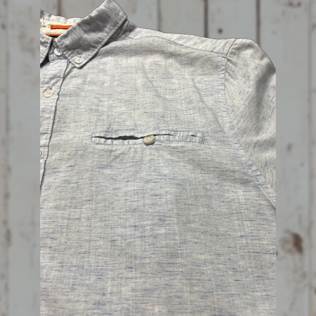 Denime DENIM & FLOWER Blue Striped Slim Fit Button-Up Shirt XL Short Sleeve Mens Size US XL / EU 56 / 4 - 1 Thumbnail