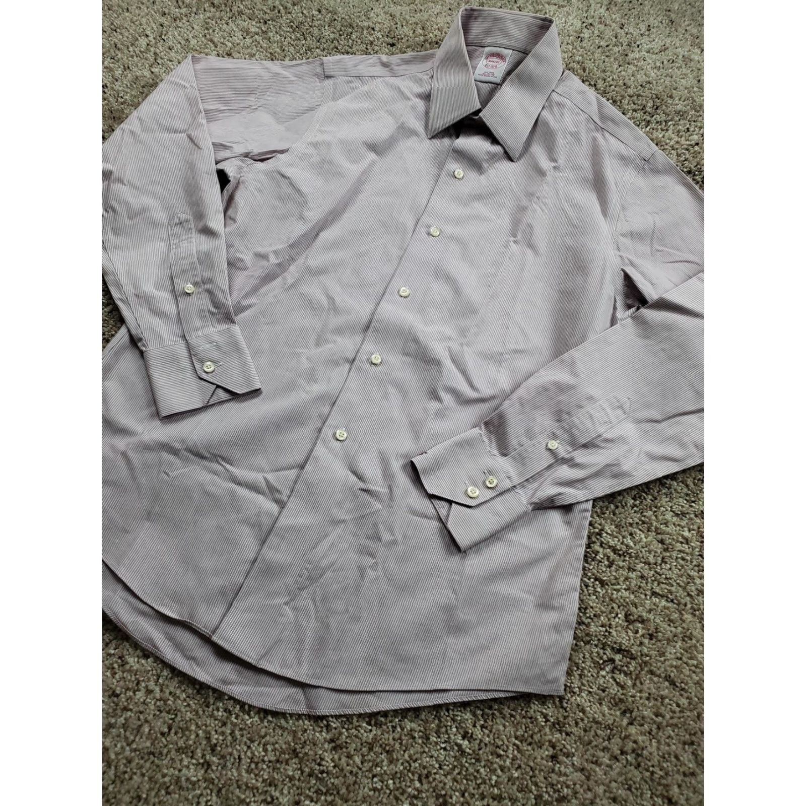 Brooks Brothers Brooks Brothers Dress Shirt Mens 15.5 White Red Pinstriped Cotton Point Collar Size 42R - 2 Thumbnail