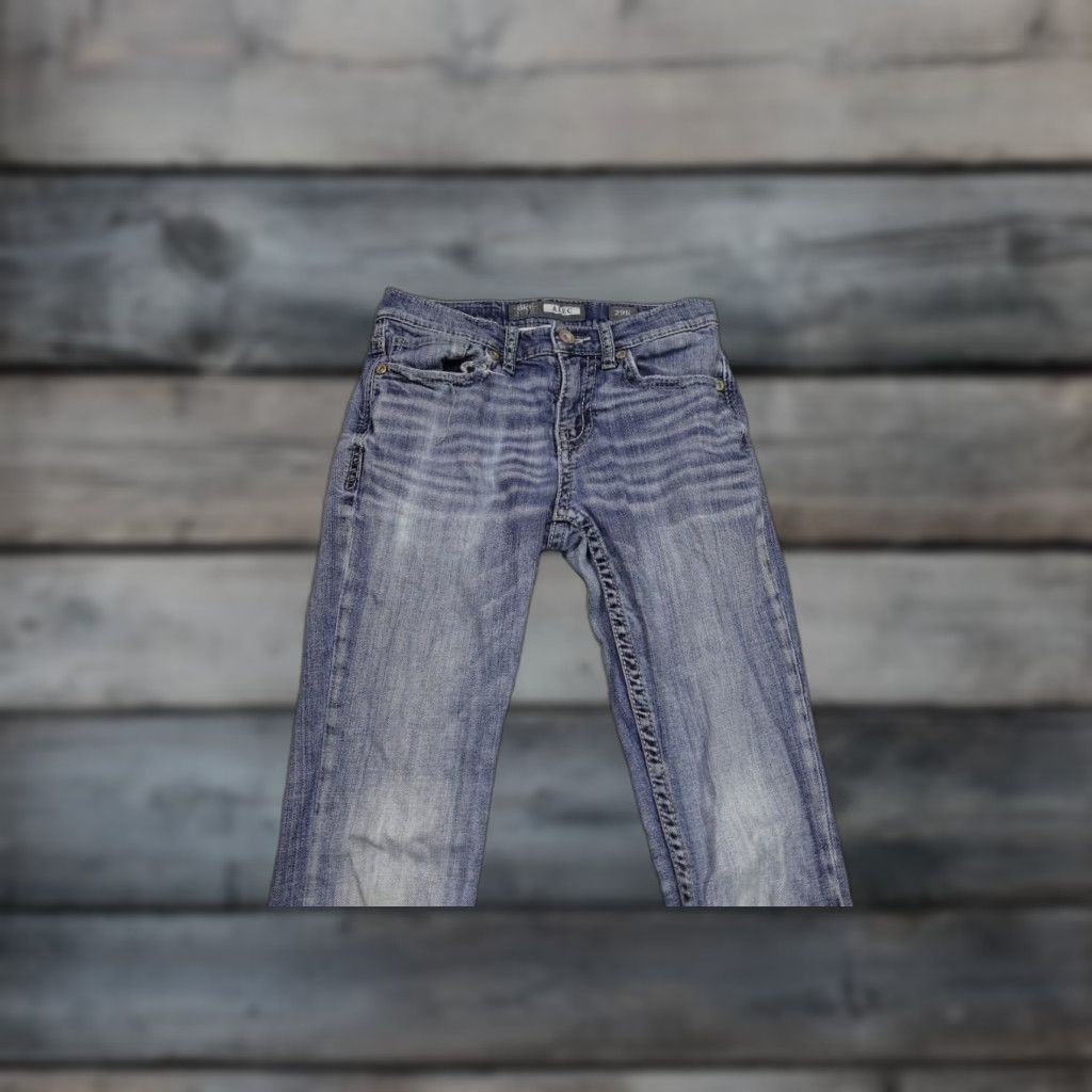 Vintage Buckle Jeans Mens 29x31 Blue Alec Straight Western Thick Stitch Cowboy Stretch Jeans Size US 29 - 1 Thumbnail