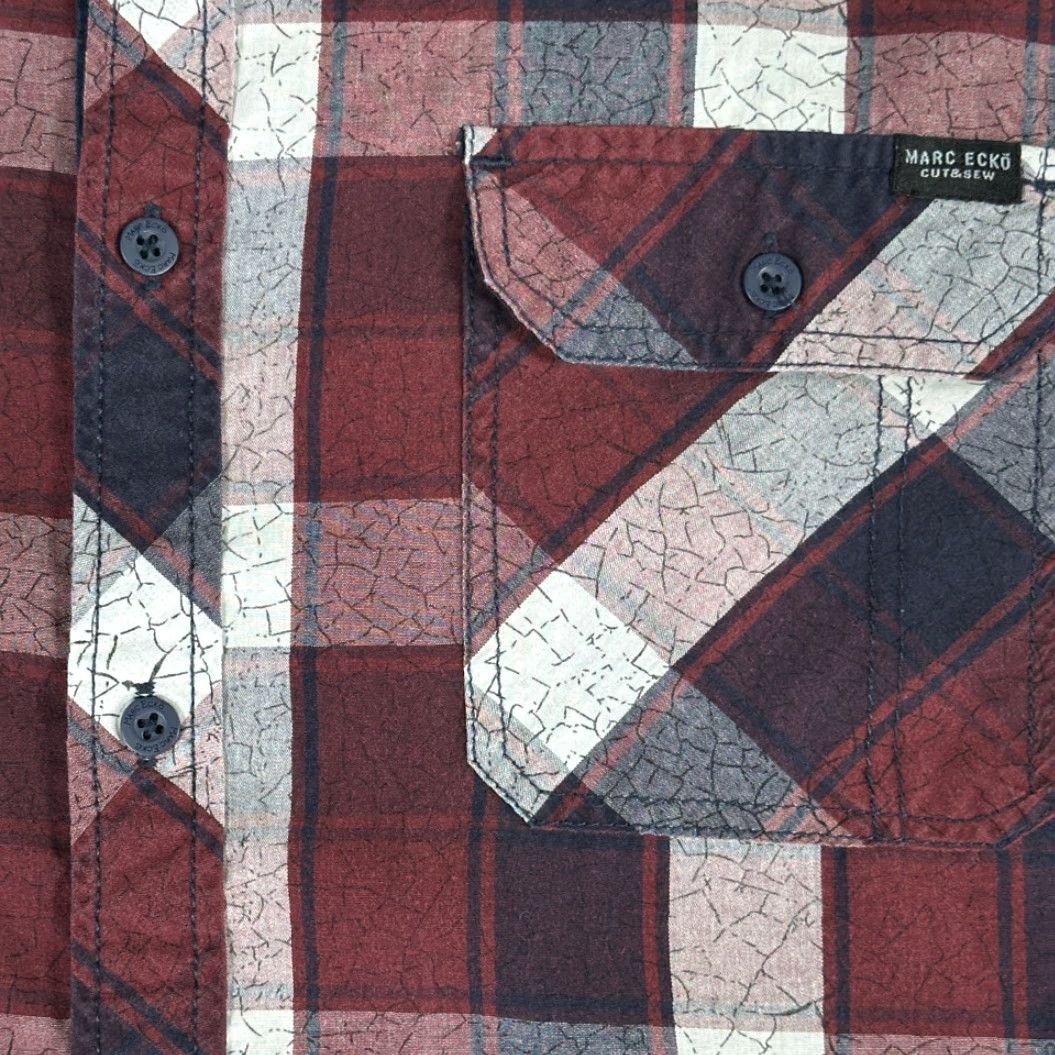 Marcs Marc Ecko Shirt Adult EXTRA LARGE Plaid Blue Burgundy Cotton Polyester Blend Pocketed Button-Up - Long Sleeve Size US XL / EU 56 / 4 - 4 Thumbnail