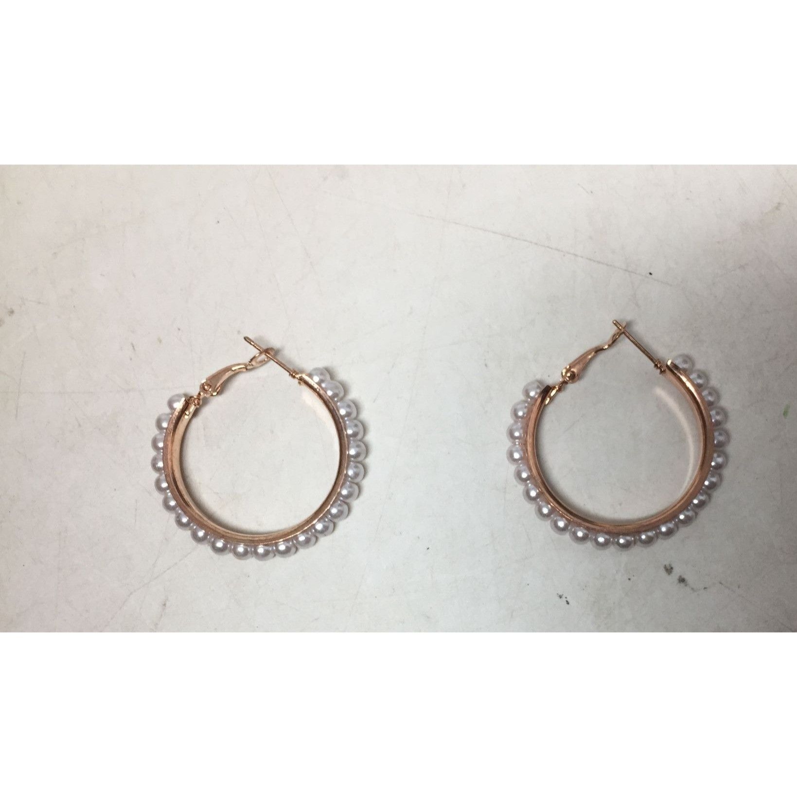Other Women's Rose Gold Hoop Earrings with White Faux Pearl/Beads Size ONE SIZE - 2 Thumbnail