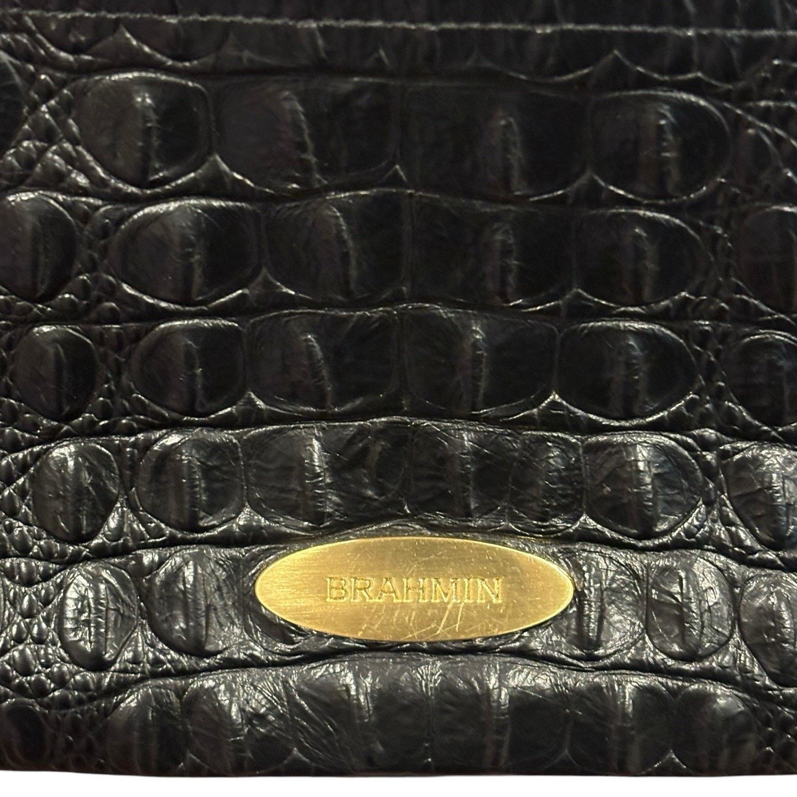BRAHMIN Brahmin Rosalyn Black Melbourne Croc Embossed Leather Clutch Size ONE SIZE - 3 Thumbnail