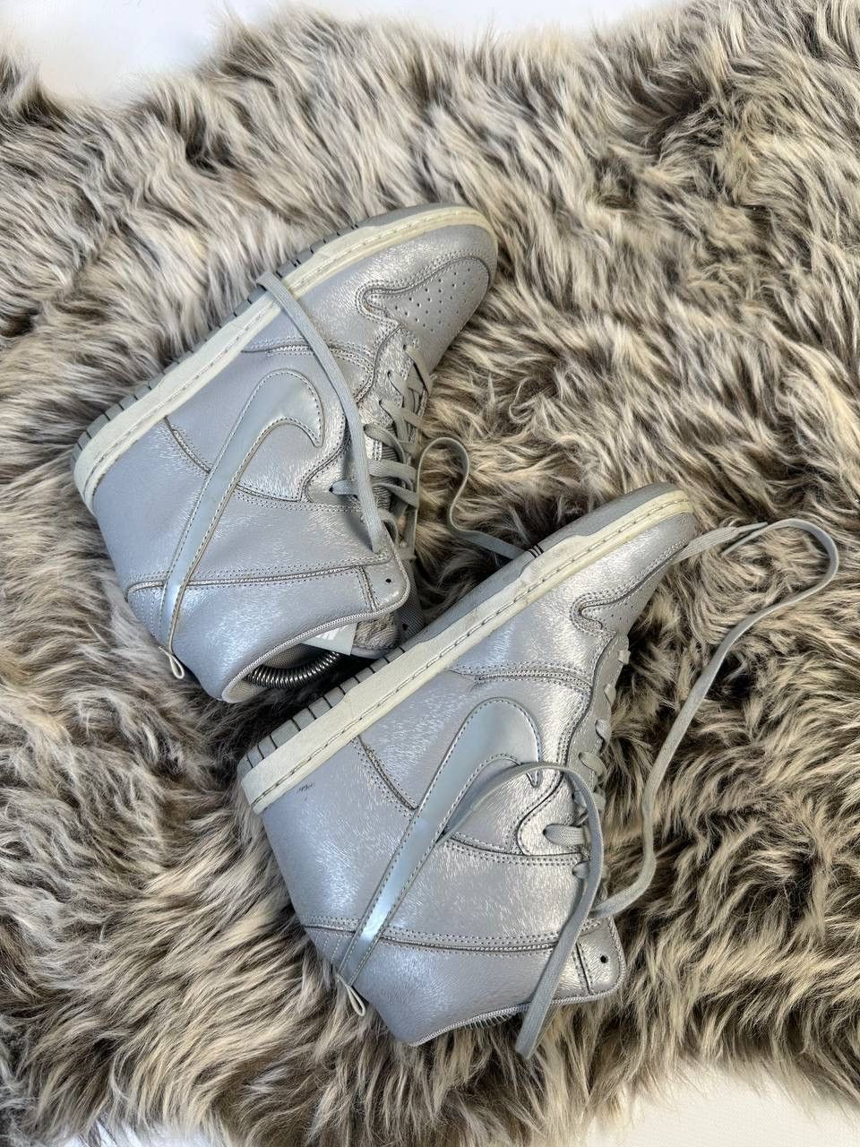 Nike 🔥Nike Dunk Sky Hi Cut Out Silver Sneakers Size US 8.5 / IT 38.5 - 4 Thumbnail
