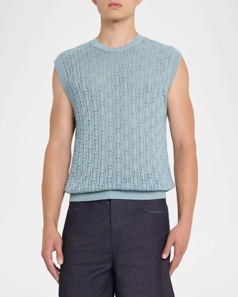 Marni o1w1db10526 Men's Cotton Openwork Crochet Knit Vest in Blue Size US M / EU 48-50 / 2 - 3 Thumbnail