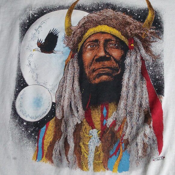 Fruit Of The Loom Vintage Native American Chief First Nation Eagle T-Shirt Size US M / EU 48-50 / 2 - 1 Thumbnail