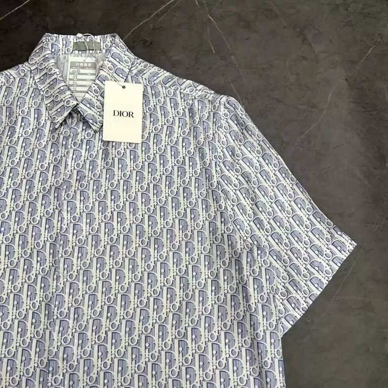 Dior Dior White Blue Logo Silk Short Sleeve Shirt-2505 Size US M / EU 48-50 / 2 - 5 Thumbnail