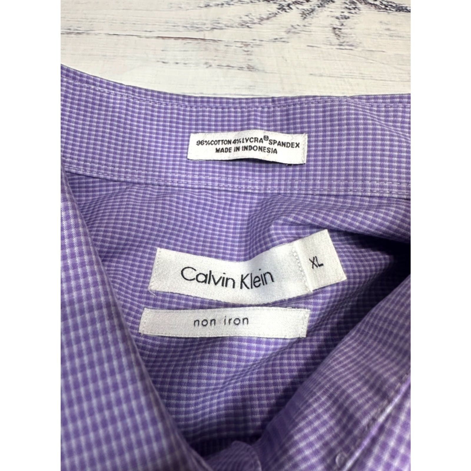 Calvin Klein Calvin Klein Mens Long Sleeve Button-Up Shirt XL Purple Cotton Blend Non-Iron Micro Plaid Size US XL / EU 56 / 4 - 6 Thumbnail