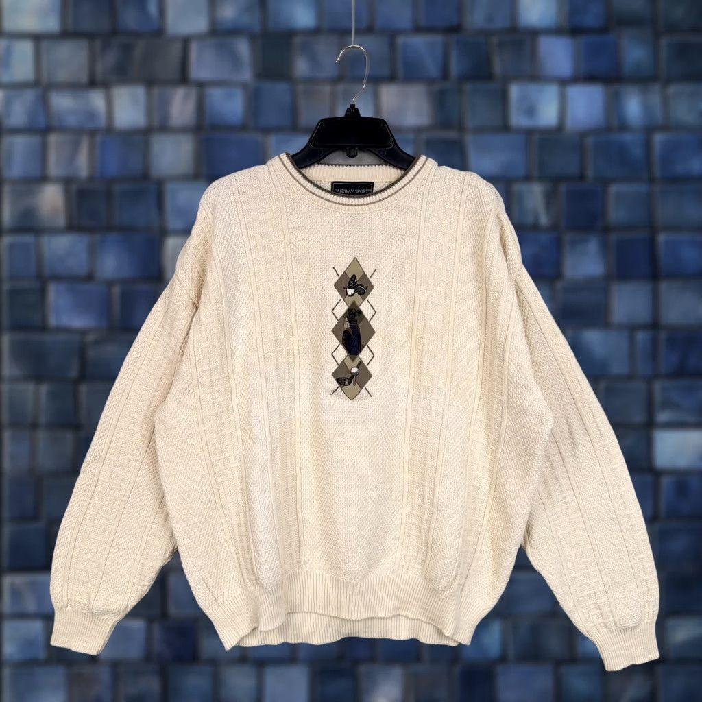 Vintage Vintage Fairway Sport Sweater XL White Golf Argyle Crewneck Knit Pullover Mens Size US XL / EU 56 / 4 - 1 Thumbnail