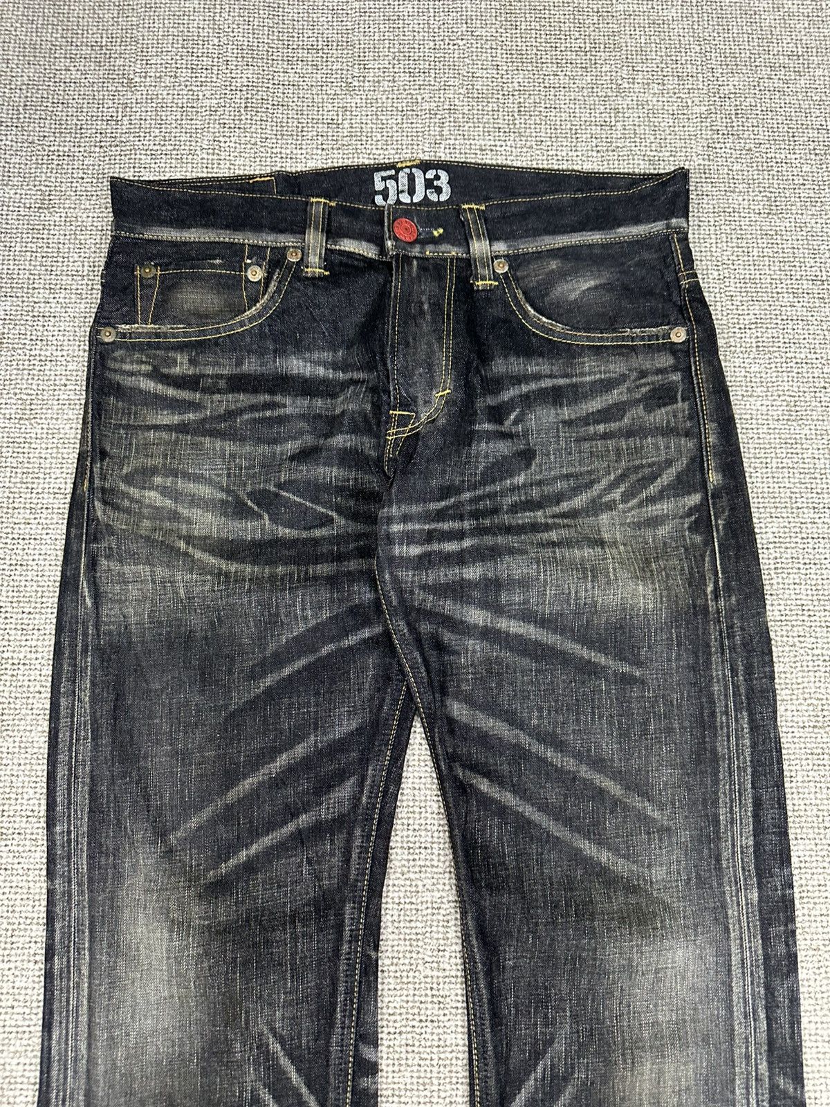 Edwin Vintage Edwin 503 Blue Trip Black Denim 33x34 D775 Size US 33 - 2 Thumbnail