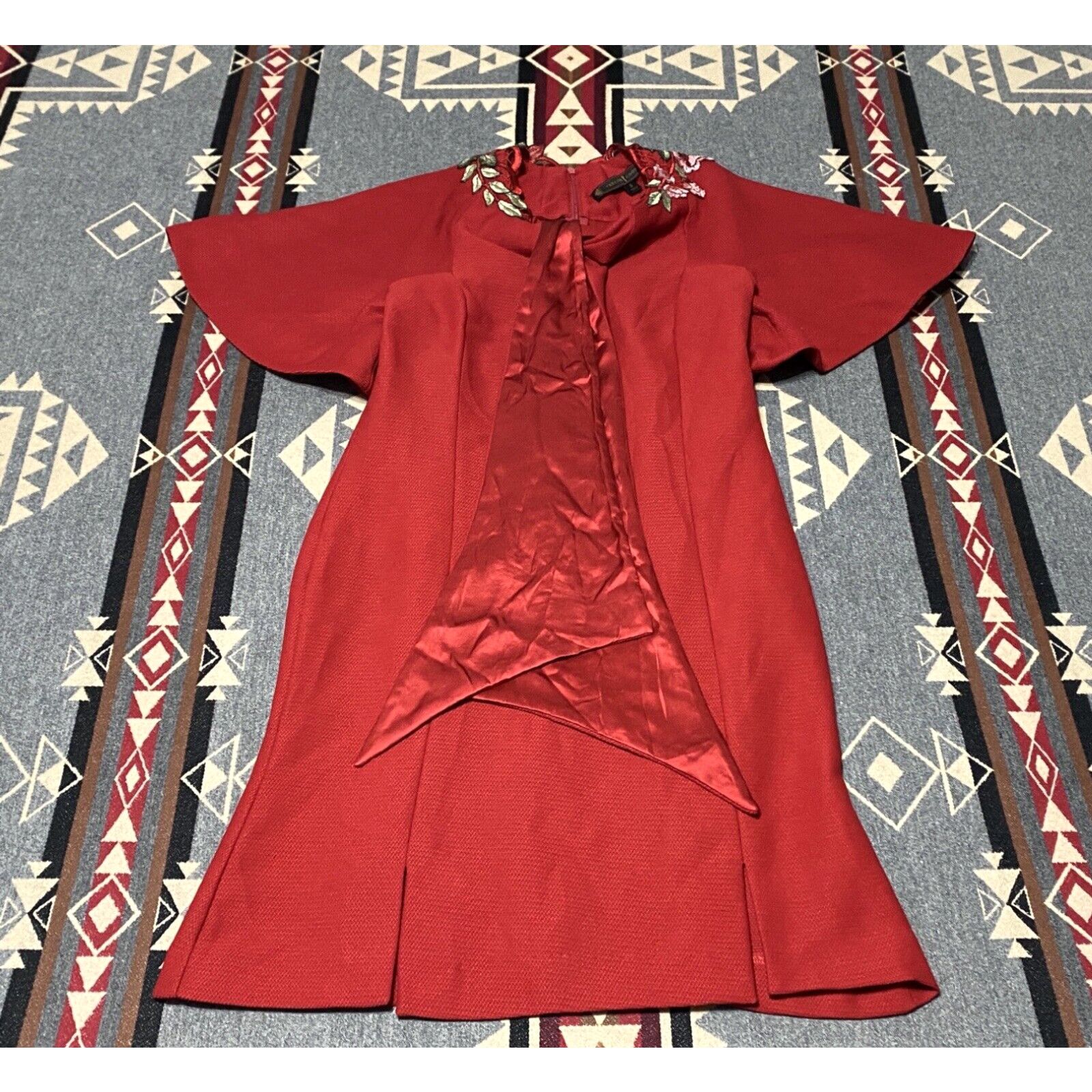 image of Vintage Trelise Cooper Womens Red Bell Sleeve Midi Dress Size 6 Us Womens Floral T77 in White