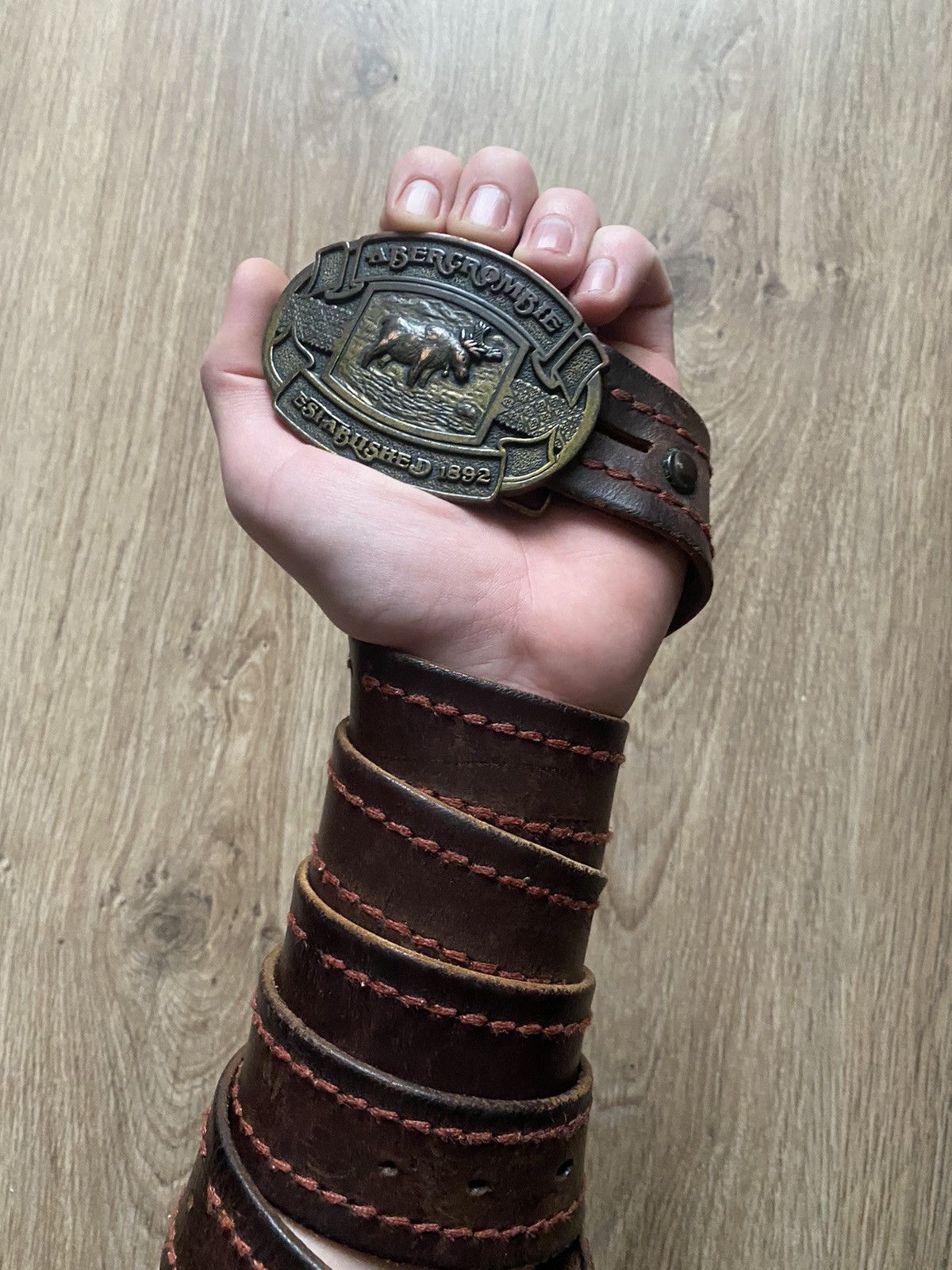 Abercrombie & Fitch × Vintage Vintage Abecrombie fich Y2K Brown Leather fur Belt Size ONE SIZE - 2 Thumbnail