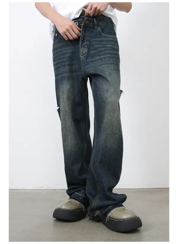 Japanese Brand Distressed straight loose wide-leg versatile ripped jeans Size US 34 / EU 50 - 5 Thumbnail