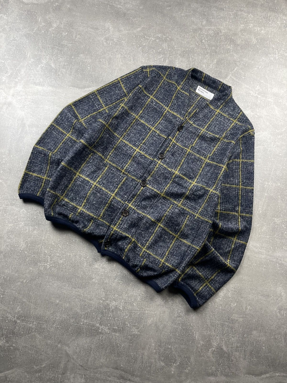 Universal Works Universal Works Bari Fleece Cardigan Navy Windowpane Check Size US M / EU 48-50 / 2 - 1 Thumbnail