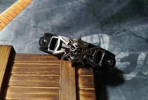 Leather Skeleton Skull Star Eye Punk Gothic Bracelet Size ONE SIZE - 1 Thumbnail