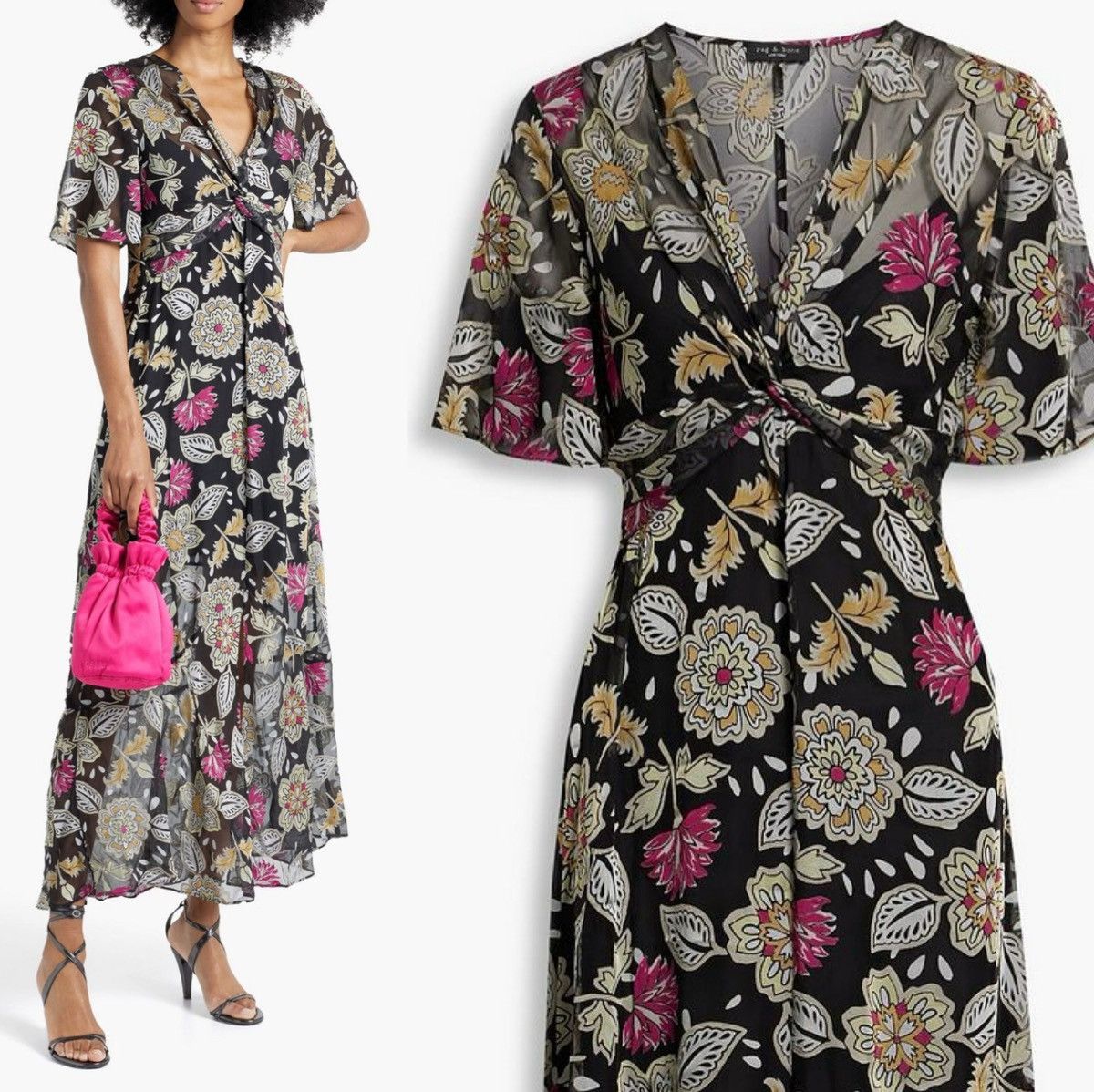Rag & Bone Rag & Bone Tamar Twist Front Floral Chiffon Asymmetrical Size M / US 6-8 / IT 42-44 - 1 Thumbnail
