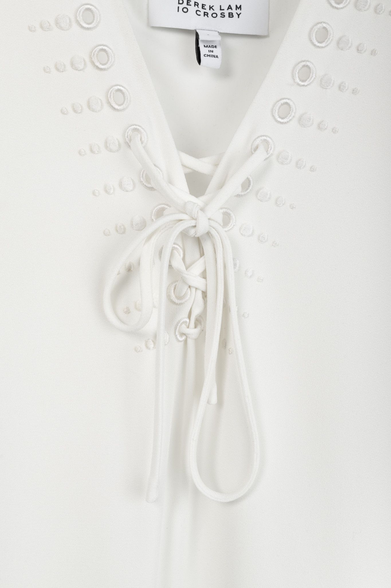 Derek Lam 10 Crosby Derek Lam 10 Crosby White Crepe Grommet Laces Mini Dress Size M / US 6-8 / IT 42-44 - 5 Thumbnail