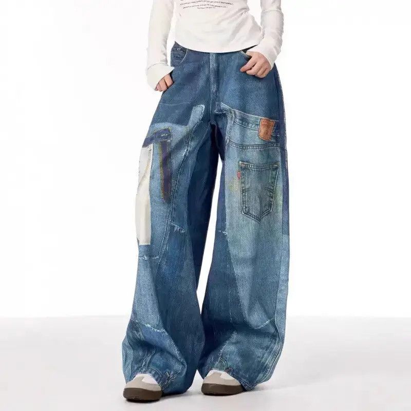 Japanese Brand Retro loose patchwork printed jeans Size US 32 / EU 48 - 1 Thumbnail