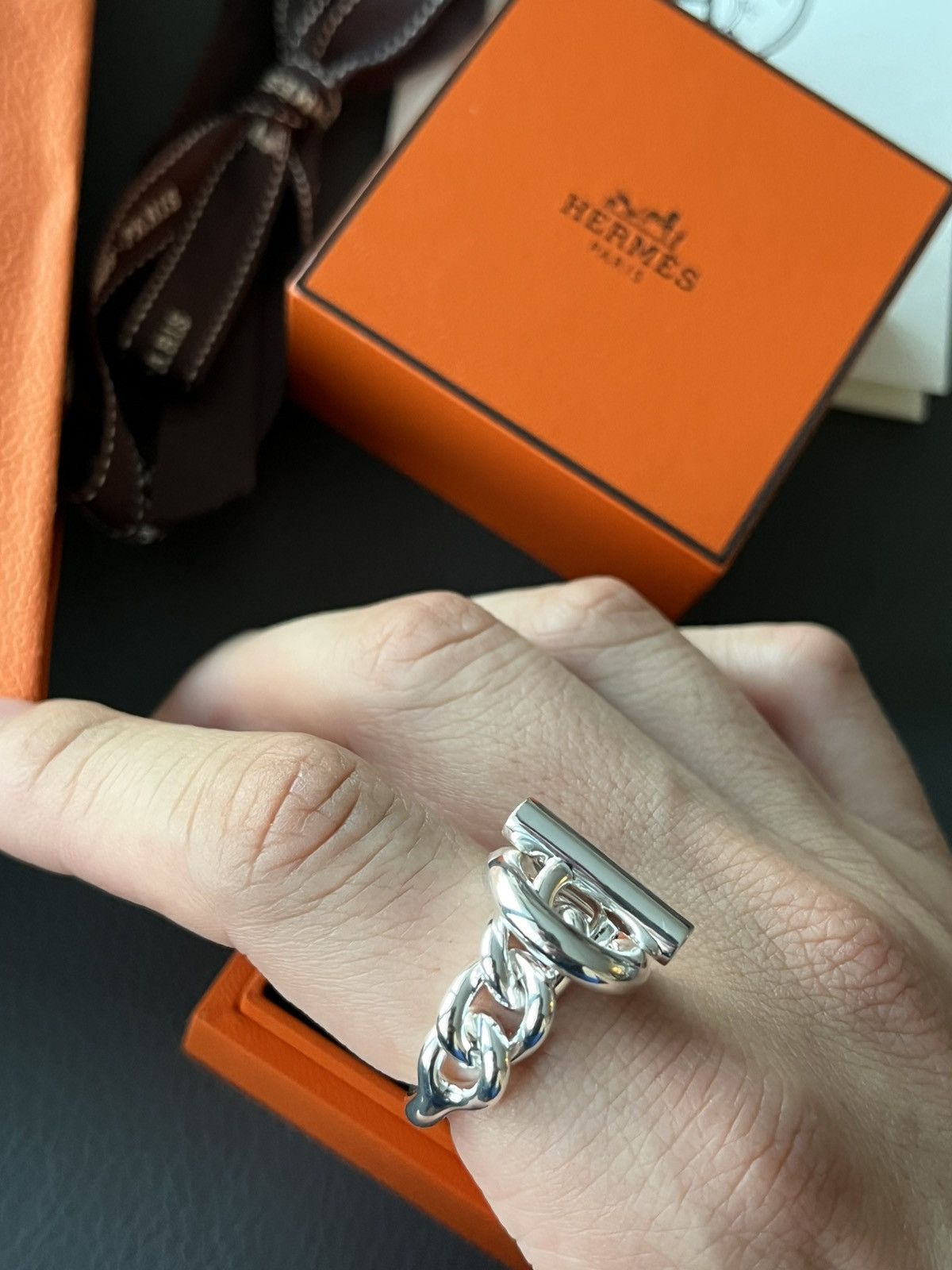 Hermes Rare Brand New Hermes Iconic Croisette Logo Ring 59 Size ONE SIZE - 7 Thumbnail