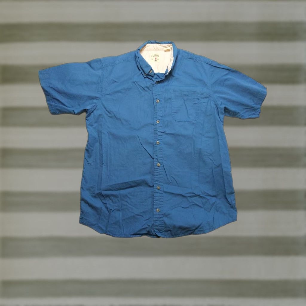 Vintage RedHead Button-Up Shirt Mens XL Blue Teal Short Sleeve Cotton Regular Fit Solid 90s Classic Workwear Casual Shirt Size US XL / EU 56 / 4 - 1 Thumbnail