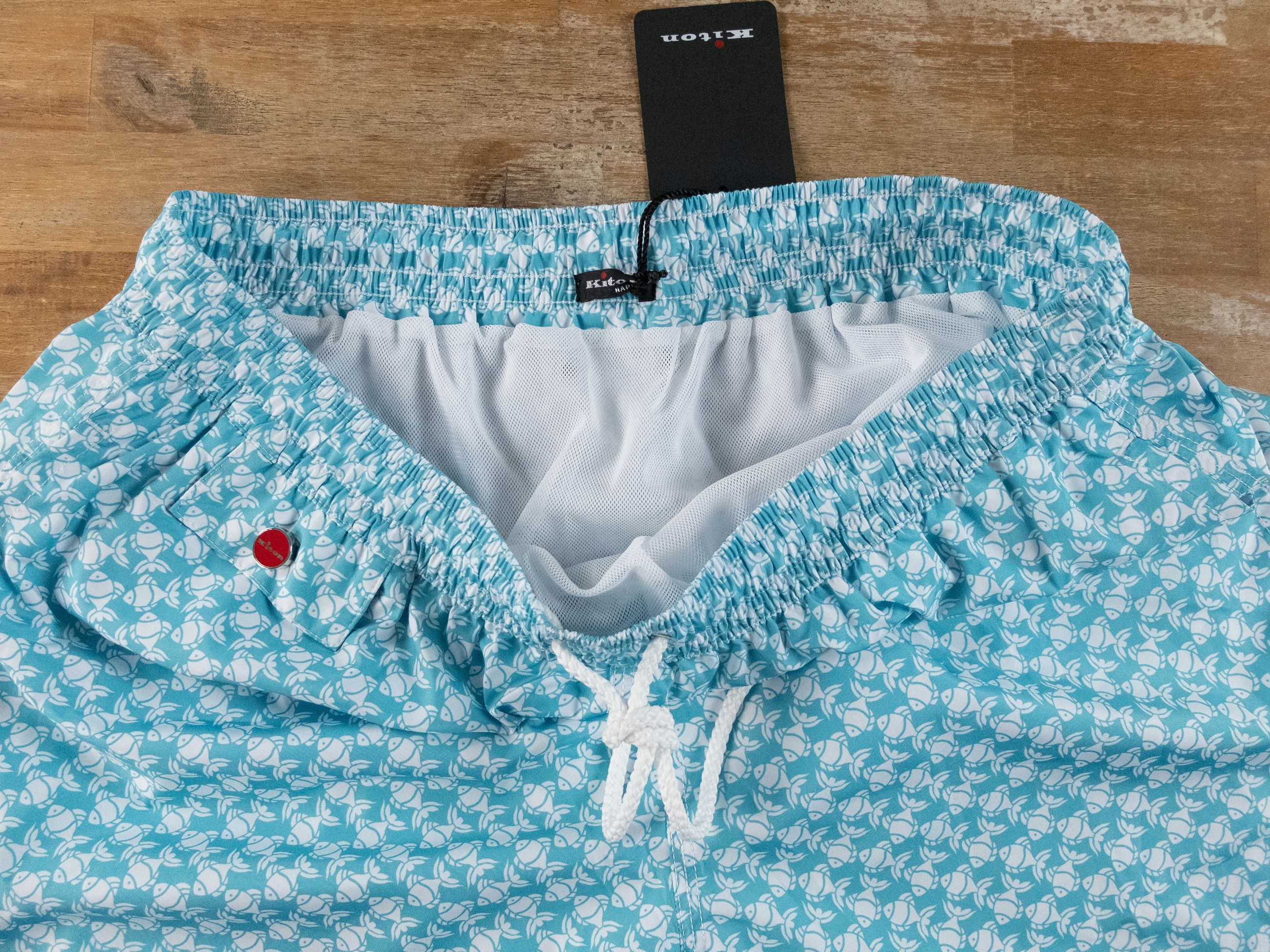 Kiton KITON Napoli blue & white fish print nylon swim shorts XL Size US 36 / EU 52 - 4 Thumbnail