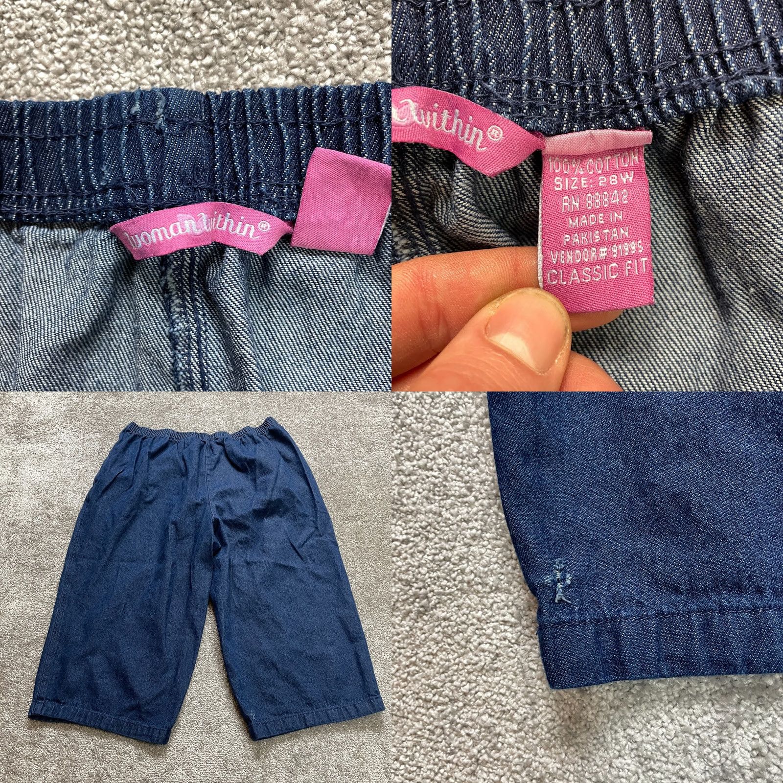 Vintage Woman Within Jeans Pants Womens Plus 28W Dark Wash Wide Leg Denim Cropped 40x20 Blue 100% Cotton Zip Adult Womens Size 27" / US 4 / IT 40 - 8 Thumbnail