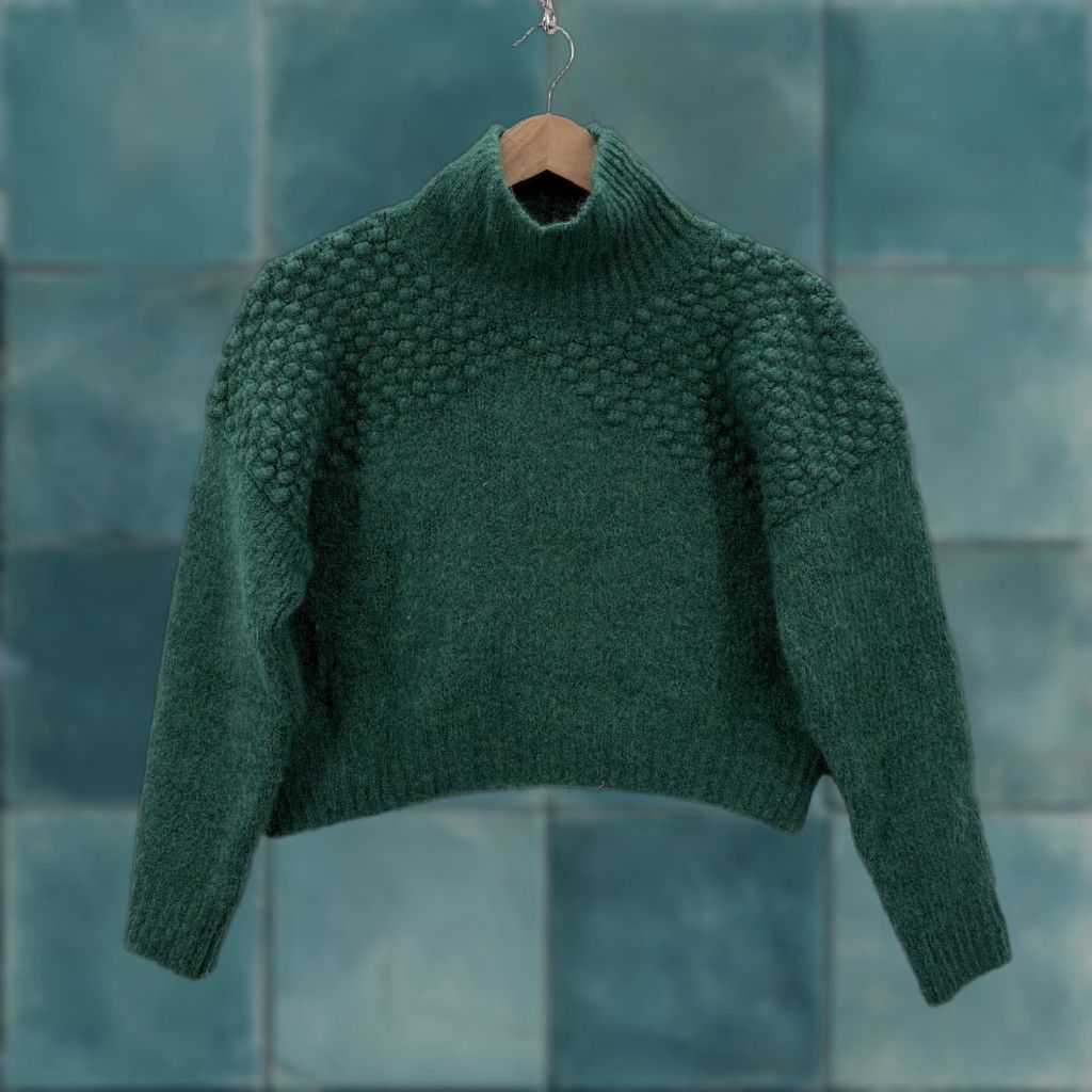 Free People Free People Sweater Womens Small Green Mock Neck Popcorn Chunky Knit Pullover Size S / US 4 / IT 40 - 1 Thumbnail