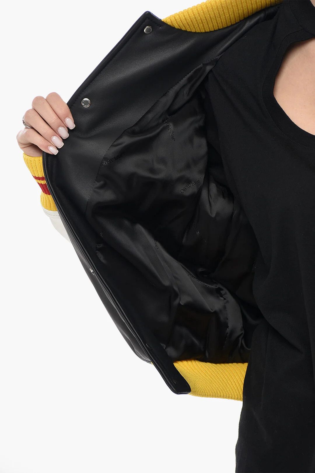 Off-White og1mm0426 Two-Tone Leather Bomber Jacket in White & Black Size XS / US 0-2 / IT 36-38 - 5 Thumbnail