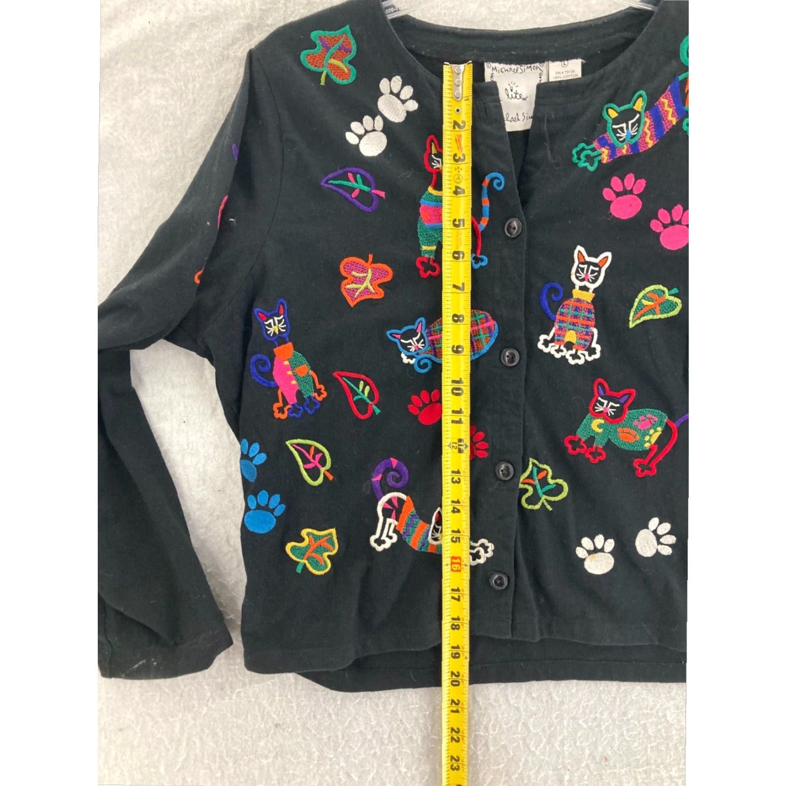 Simons Michael Simon Cat Embroidered Long Sleeve Cardigan Womens Large Black Size L / US 10 / IT 46 - 4 Thumbnail