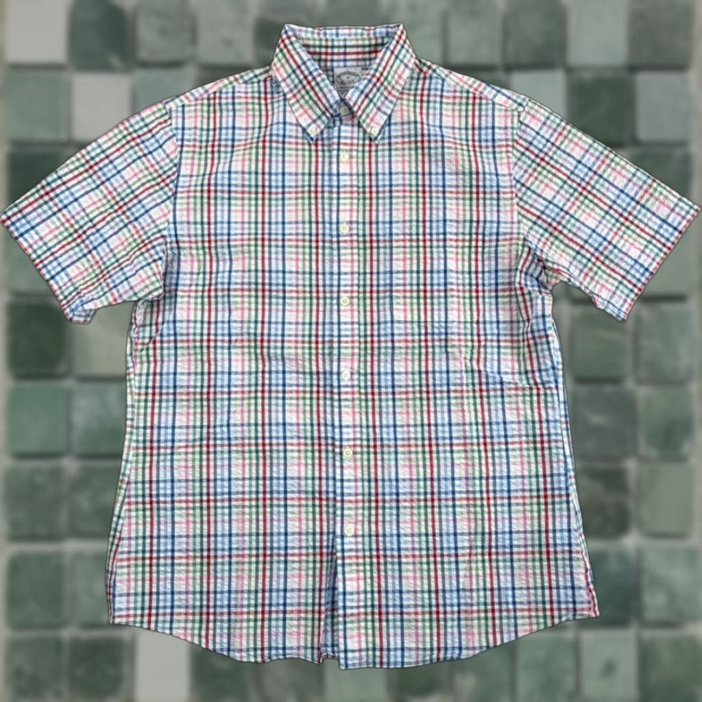 Brooks Brothers Brooks Brothers Regent Fit Shirt Tattersall Plaid Seersucker Casual Men M Multicolor Short Sleeve Button-Up Size US M / EU 48-50 / 2 - 1 Thumbnail