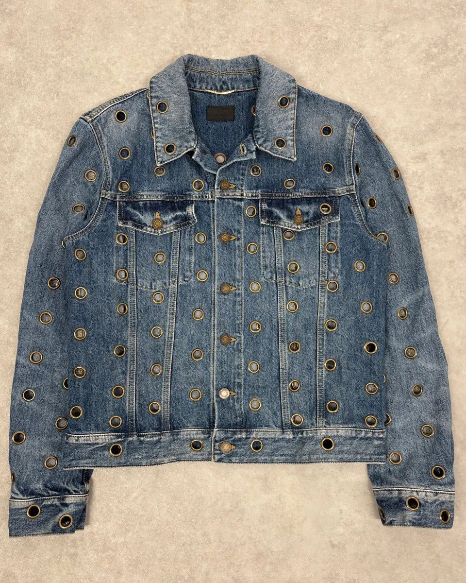 Saint Laurent Paris SS2021 Saint Laurent Light Blue Eyelet Denim Jacket Size S / US 4 / IT 40 - 1 Thumbnail
