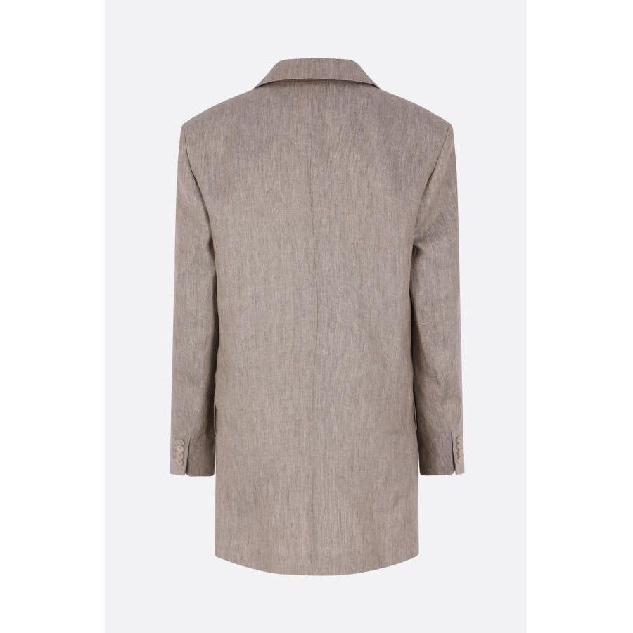 Max Mara MAX MARA Olimpia Beige Chevron Linen Double-Breasted Jacket Size M / US 6-8 / IT 42-44 - 2 Thumbnail