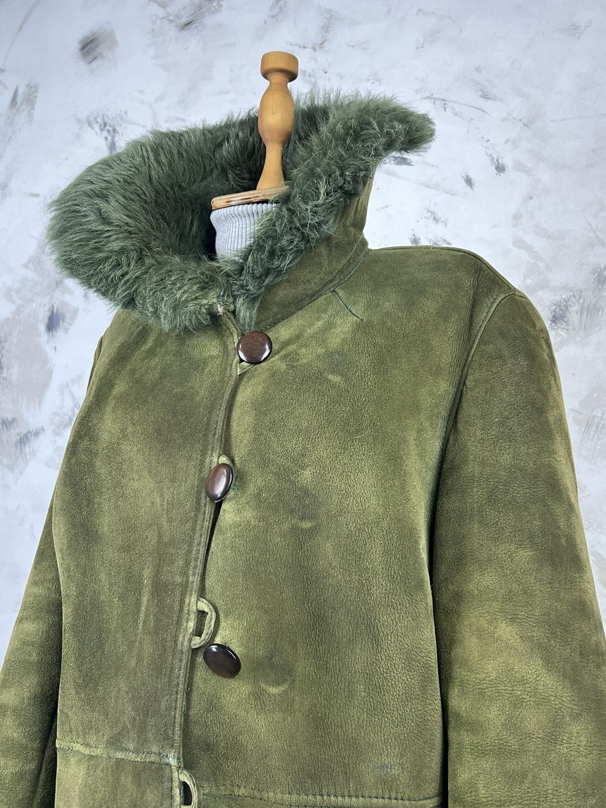 Vintage Vintage Green Suede Shearling Coat Long Jacket Size M - L Size L / US 10 / IT 46 - 7 Thumbnail