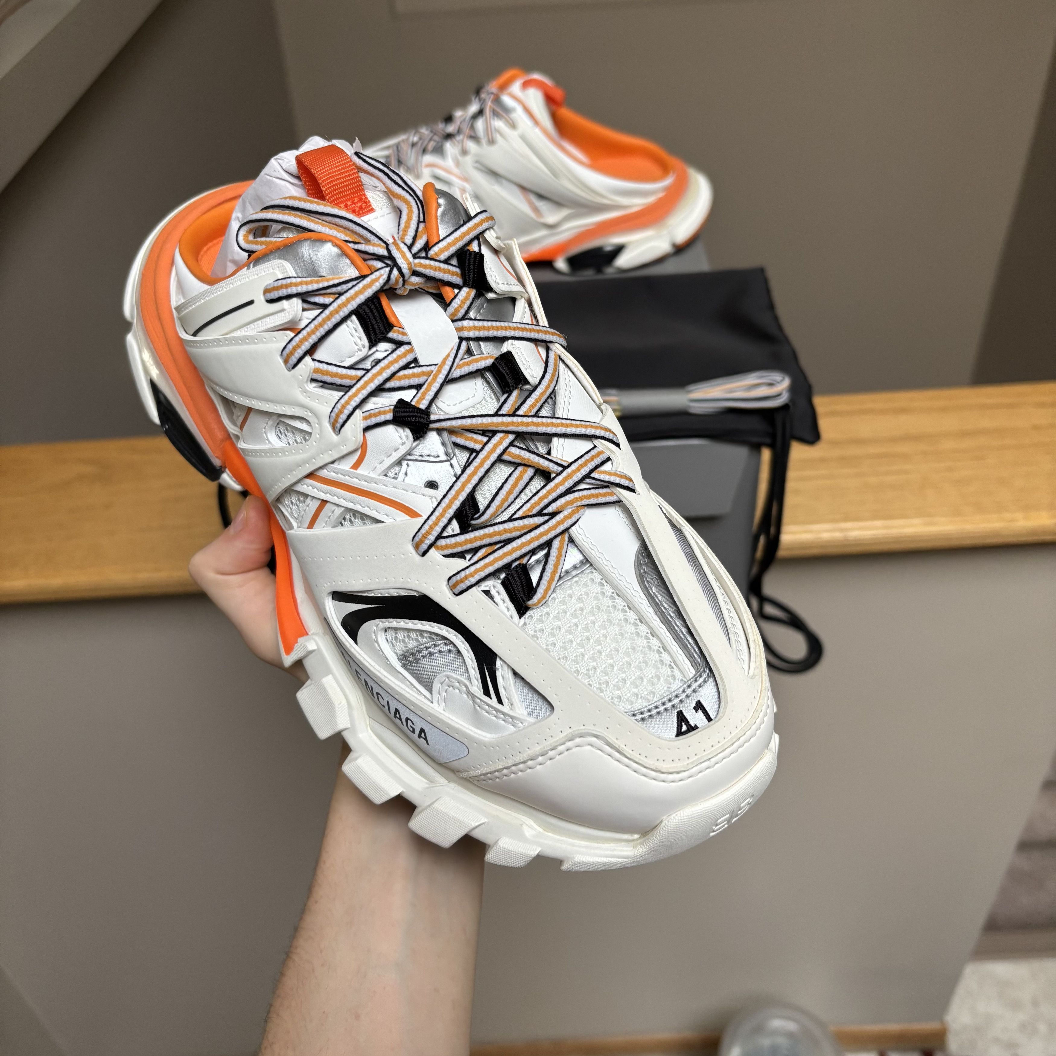 Balenciaga Balenciaga White/Grey/Orange Track Runner Mules Size US 12 / EU 45 - 4 Thumbnail