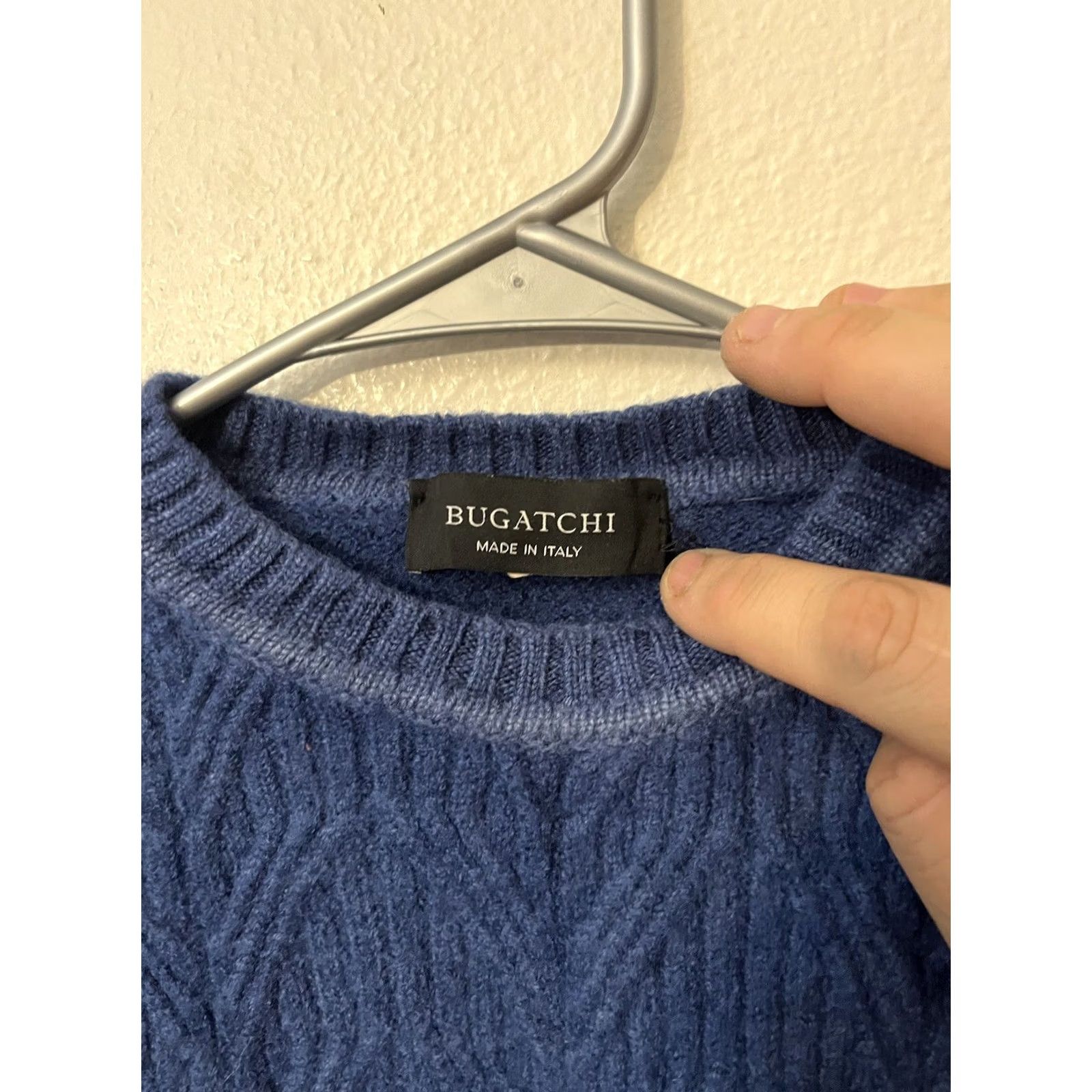 BUGATCHI Bugatchi Sweater Woman Large Blue Cable Knit 100% LambsWool Size L / US 10 / IT 46 - 2 Thumbnail