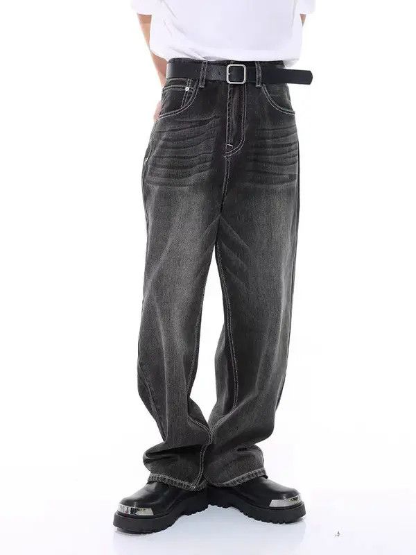 Japanese Brand VIBE Washed Cat Whiskers Design Black Gray Baggy Jeans Size US 34 / EU 50 - 7 Thumbnail
