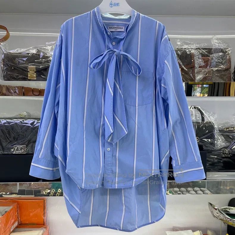 Balenciaga Balenciaga Blue striped casual shirt with bow ribbon and l Size XS / US 0-2 / IT 36-38 - 1 Thumbnail