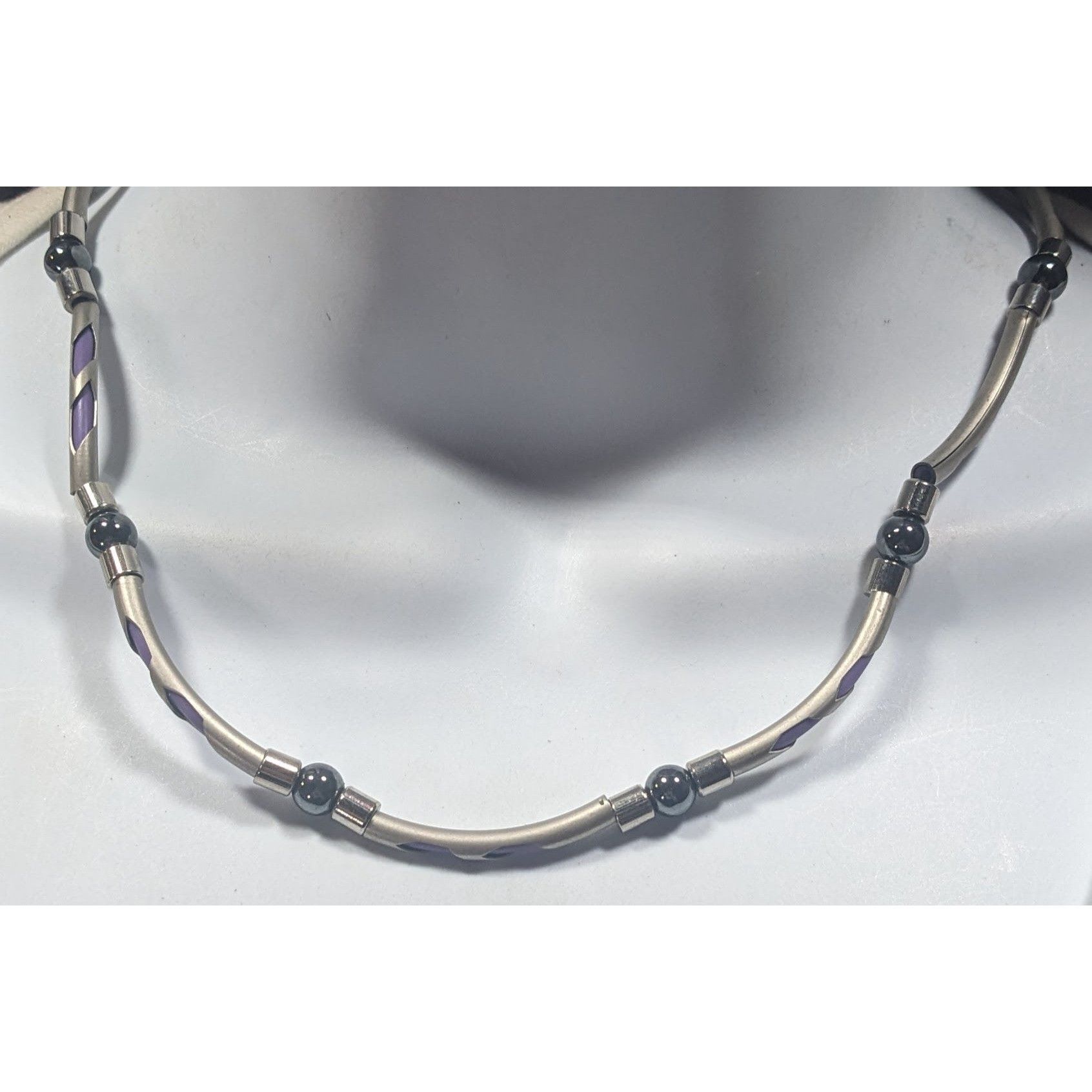Other Vintage 90s Silver Tone Tube Beads With Purple Rubber Accent Size ONE SIZE - 2 Thumbnail