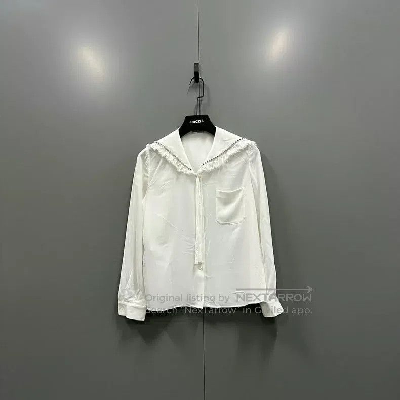 Miu Miu Miu Miu 38 Lotus leaf collar crystal long sleeve shirt Size M / US 6-8 / IT 42-44 - 1 Thumbnail