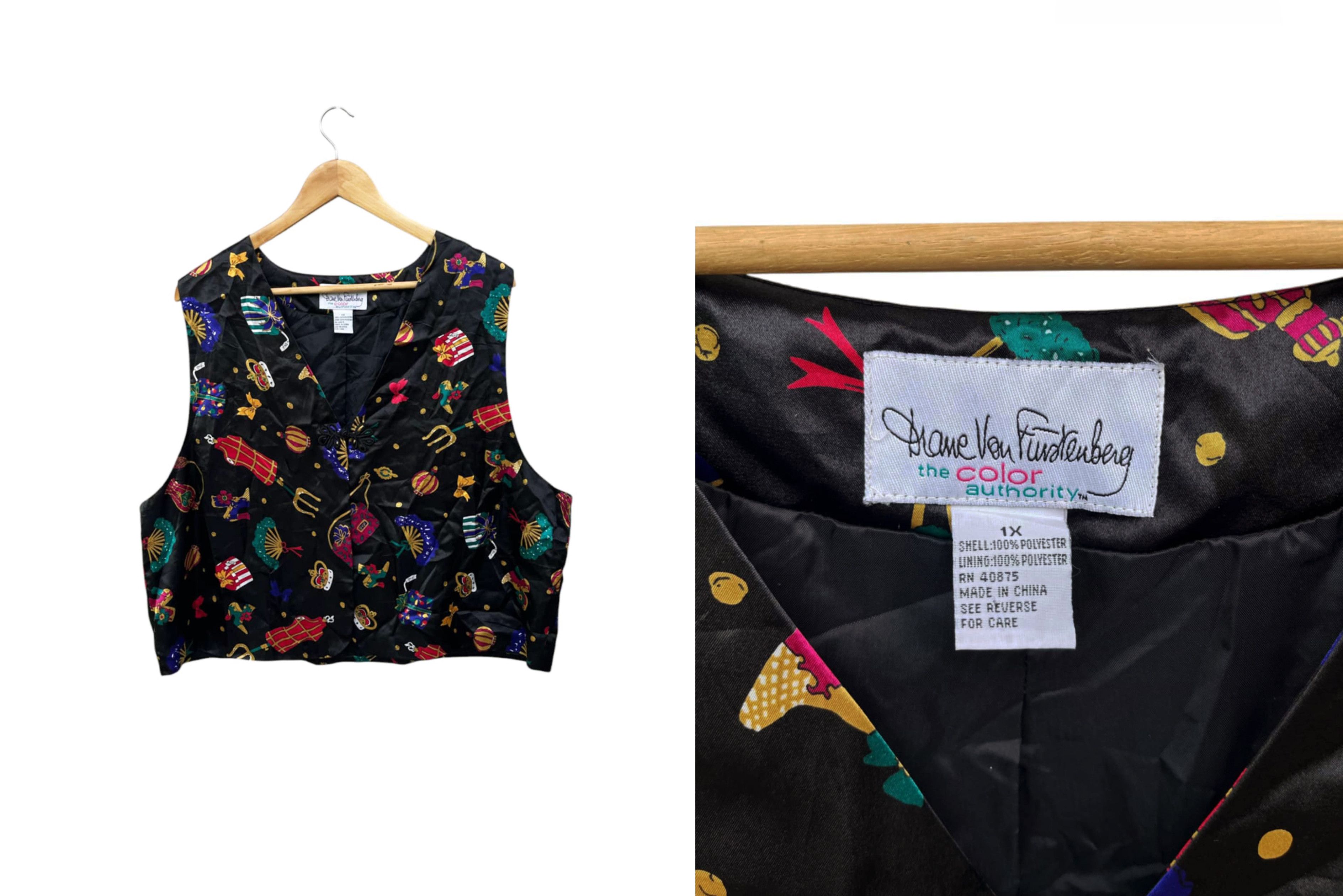 Diane von Furstenberg 80s DVF Diane Von Furstenberg Vest Silky Shirt, Size 1X Size XXL / US 16-18 / IT 52-54 - 2 Thumbnail